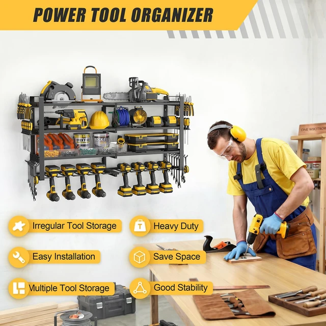 Alt view image 7 of 7 - 4-Tier Power Tool Organizer Wall Mount, 450LBS Capacity, 8 Drill Holders 3-Tube Reinforced Design, Holds 50+ Tools, Cordless Tool Organizer, Rust Resistant, Quick Assembly, Garage Gift for Men