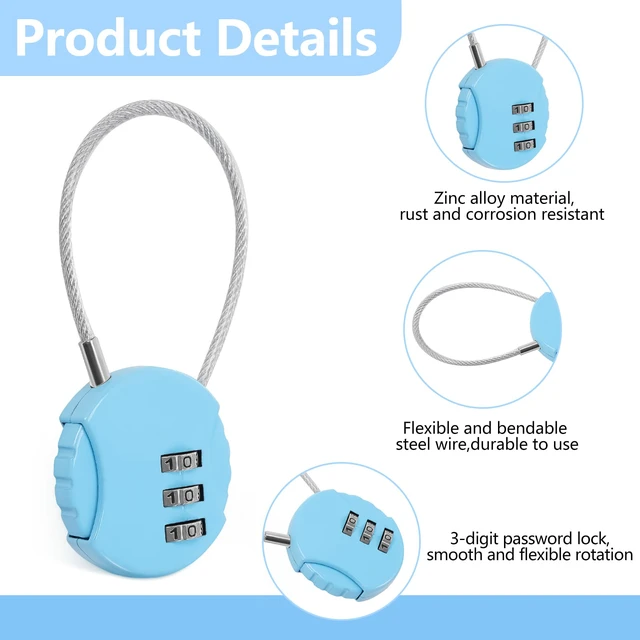 Alt view image 3 of 7 - 448 Pack 3 Digit Combination Cable Padlock,Mixed Color Resettable for Gym Locker Luggage Backpack, Waterproof Outdoor Security, Small Combo Lock for Travel School Storage