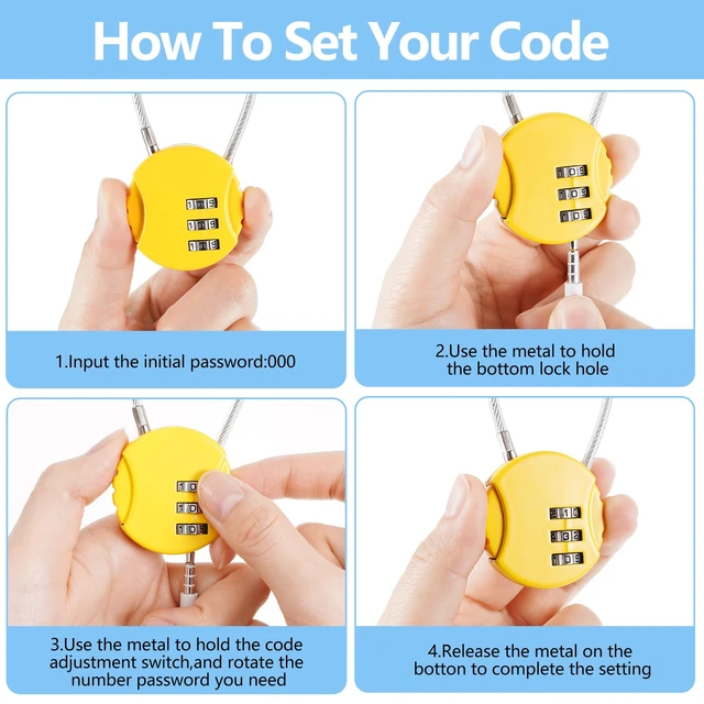 Alt view image 4 of 7 - 448 Pack 3 Digit Combination Cable Padlock,Mixed Color Resettable for Gym Locker Luggage Backpack, Waterproof Outdoor Security, Small Combo Lock for Travel School Storage