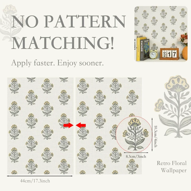 Alt view image 2 of 7 - Vintage Floral Wallpaper Peel and Stick Wallpaper 17.3''x196'' Retro Flower Contact Paper for Cabinets Drawers Cottage Removable Wall Paper for Bedroom Stick on Walls Self-Adhesive Decor Vinyl
