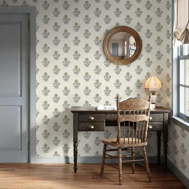 Alt view image 6 of 7 - Vintage Floral Wallpaper Peel and Stick Wallpaper 17.3''x196'' Retro Flower Contact Paper for Cabinets Drawers Cottage Removable Wall Paper for Bedroom Stick on Walls Self-Adhesive Decor Vinyl