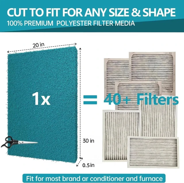 Alt view image 2 of 6 - Reusable Air Filters 20x30-Cut to Size Furnace Filter,MERV 6 High Air Flow Air Filter material for AC,Home & RV,Washable Replacement Air Conditioner with 24 Hook Tabs (Actual 20x30x0.5 in.)