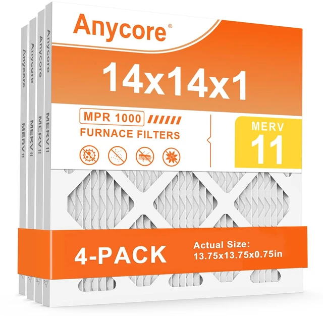 Main image of 14x14x1 Air Filter 4 Pack MERV 11 HVAC AC Furnace Pleated Air Filters for Home Office MPR 1000 FPR 7 (Actual Size: 13.75x13.75x0.75 inch)