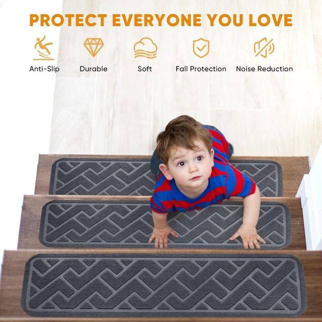 Alt view image 3 of 7 - 15 Pack 8"×30" Non Slip Stair Treads for wooden steps, Stair Runner, Gray Stair Treads, Stair Runner and Carpet for Stairs Feature TPE Non-slip Backing for Safe Traction