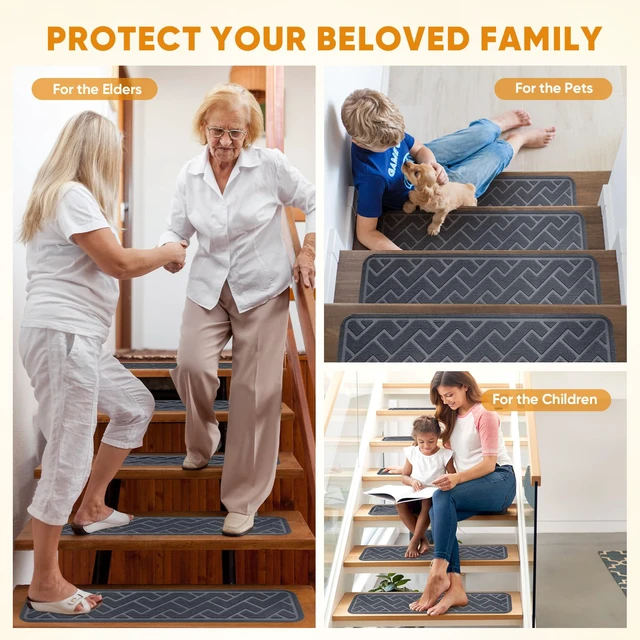 Alt view image 7 of 7 - 15 Pack 8"×30" Non Slip Stair Treads for wooden steps, Stair Runner, Gray Stair Treads, Stair Runner and Carpet for Stairs Feature TPE Non-slip Backing for Safe Traction