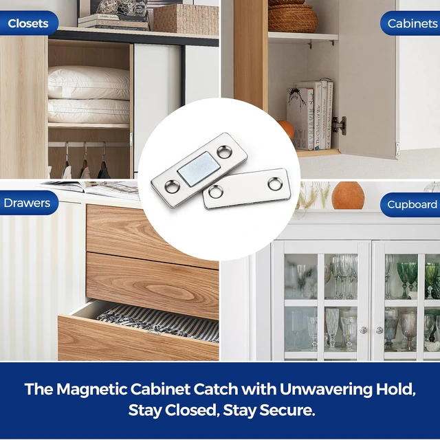 Alt view image 6 of 6 - Ultra Thin Cabinet Magnetic Door Catch Stainless Steel,Satin Nickel,18 Pack Cabinet Magnets Adhesive Drawer Latch, Stick-On Mount, For Cabinets, Drawers, Closets, Cupboard Wardrobe