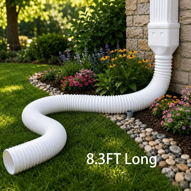 Alt view image 5 of 7 - Extra 8.3ft Long Gutter Downspout Extensions Flexible, 4" Diameter Drain Downspout Extender, Down Spout Drain Extender for Rainwater Drainage