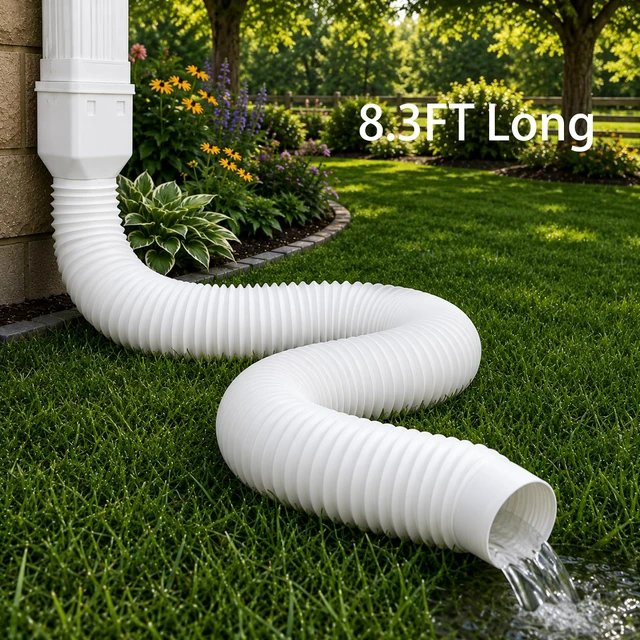 Alt view image 6 of 7 - Extra 8.3ft Long Gutter Downspout Extensions Flexible, 4" Diameter Drain Downspout Extender, Down Spout Drain Extender for Rainwater Drainage