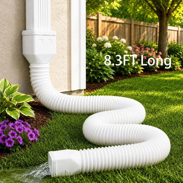 Alt view image 7 of 7 - Extra 8.3ft Long Gutter Downspout Extensions Flexible, 4" Diameter Drain Downspout Extender, Down Spout Drain Extender for Rainwater Drainage