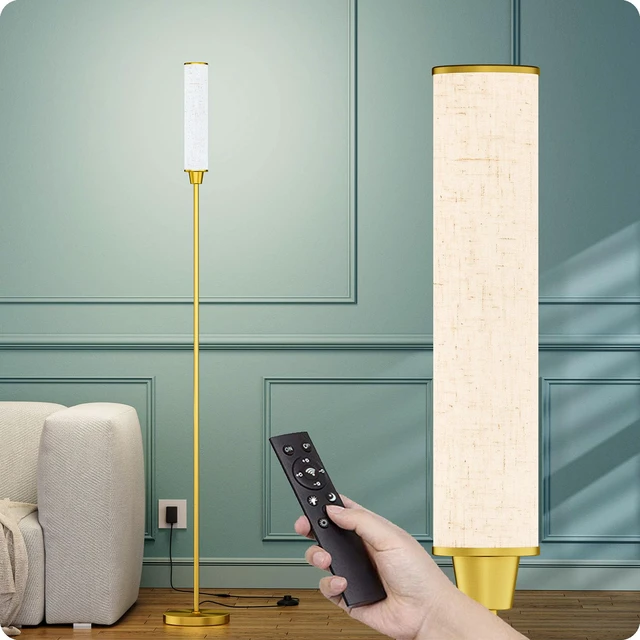 Main image of Floor Lamp with Remote Control,brassgold,Linen lampshade Standing Lamp for Living Room,Bedroom,Office,Stepless Adjustable 3000K-6000K Colors,10-100% Brightness
