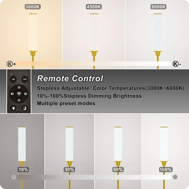 Alt view image 3 of 6 - Floor Lamp with Remote Control,brassgold,Linen lampshade Standing Lamp for Living Room,Bedroom,Office,Stepless Adjustable 3000K-6000K Colors,10-100% Brightness