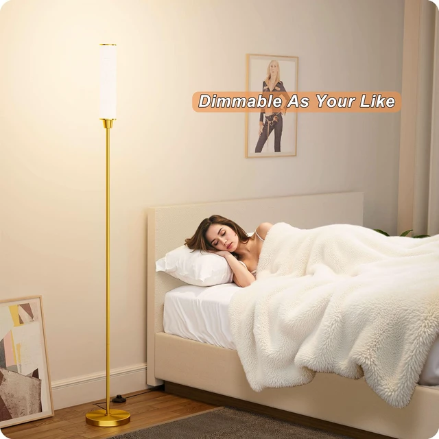 Alt view image 5 of 6 - Floor Lamp with Remote Control,brassgold,Linen lampshade Standing Lamp for Living Room,Bedroom,Office,Stepless Adjustable 3000K-6000K Colors,10-100% Brightness