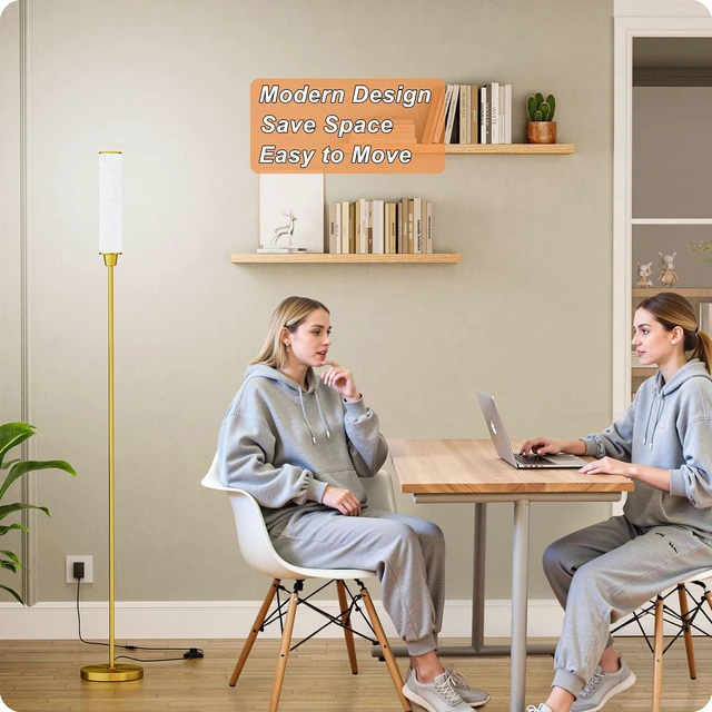 Alt view image 6 of 6 - Floor Lamp with Remote Control,brassgold,Linen lampshade Standing Lamp for Living Room,Bedroom,Office,Stepless Adjustable 3000K-6000K Colors,10-100% Brightness