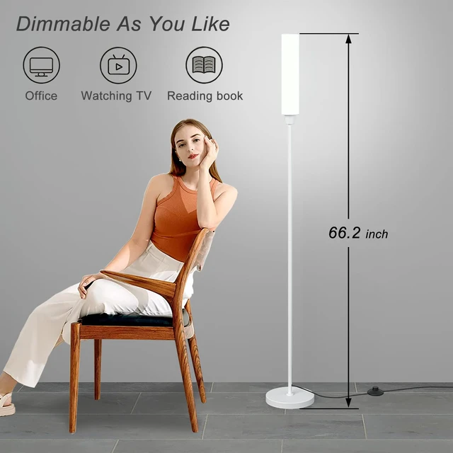 Alt view image 2 of 6 - Floor Lamp with Remote Control,Bright Floor Lamps for Living Room/Bedroom/Office, Stepless Adjustable 3000K-6000K Colors and 10-100% Brightness,Standing Light with Foot Switch (White)