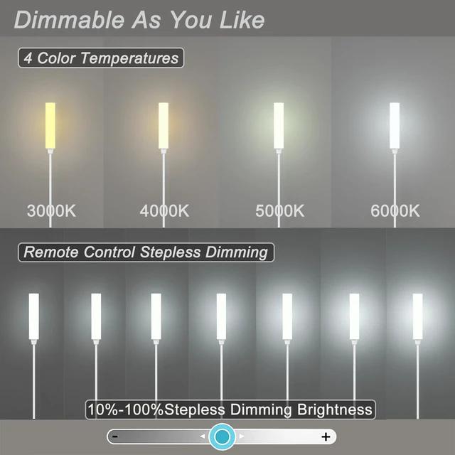 Alt view image 3 of 6 - Floor Lamp with Remote Control,Bright Floor Lamps for Living Room/Bedroom/Office, Stepless Adjustable 3000K-6000K Colors and 10-100% Brightness,Standing Light with Foot Switch (White)