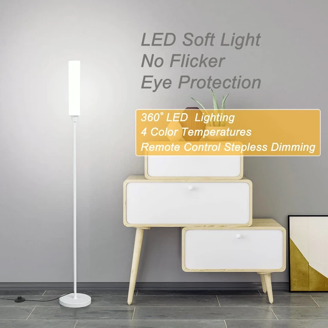 Alt view image 4 of 6 - Floor Lamp with Remote Control,Bright Floor Lamps for Living Room/Bedroom/Office, Stepless Adjustable 3000K-6000K Colors and 10-100% Brightness,Standing Light with Foot Switch (White)