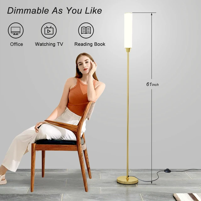 Alt view image 3 of 6 - Floor Lamp with Remote Control,Bright Floor Lamps for Living Room/Bedroom/Office, Stepless Adjustable 3000K-6000K Colors and 10-100% Brightness,Standing Light with Foot Switch (Gold)