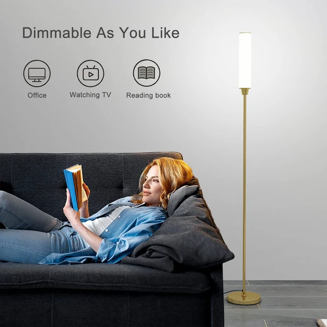 Alt view image 4 of 6 - Floor Lamp with Remote Control,Bright Floor Lamps for Living Room/Bedroom/Office, Stepless Adjustable 3000K-6000K Colors and 10-100% Brightness,Standing Light with Foot Switch (Gold)