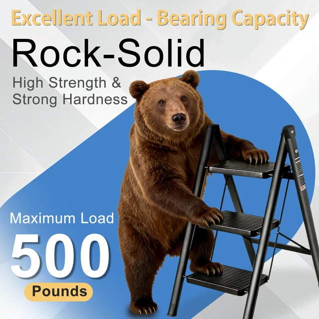 Alt view image 3 of 7 - 3 Step Ladder Folding Step Stool Carbon Steel Frame 500LBS Capacity Sturdy Anti-Slip Thick Pedal & Feet Portable for Home Kitchen Garage (black-3step)