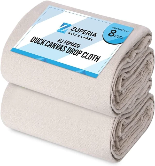 Main image of Canvas Drop Cloth (Size 4 x 10 Feet - Pack of 2) - Pure Cotton Painters Drop Cloth for Painting, Furniture & Floor Protection - All Purpose Thick Canvas tarp with Double Stitched Edges