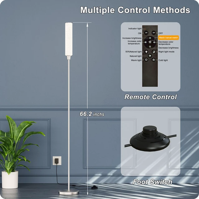 Alt view image 2 of 6 - Floor Lamp with Remote Control,Nickel,Linen lampshade Standing Lamp for Living Room,Bedroom,Office,Stepless Adjustable 3000K-6000K Colors,10-100% Brightness