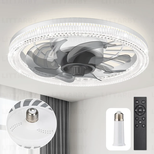 Main image of Ceiling Fans with Lights, Socket Fan Light with Remote Control, Dimmable Brightness 3000K-6500K Memory, Socket Modern Flush Mount Low Profile Ceiling Fan for Bedroom, Small Living Room, Kitchen White