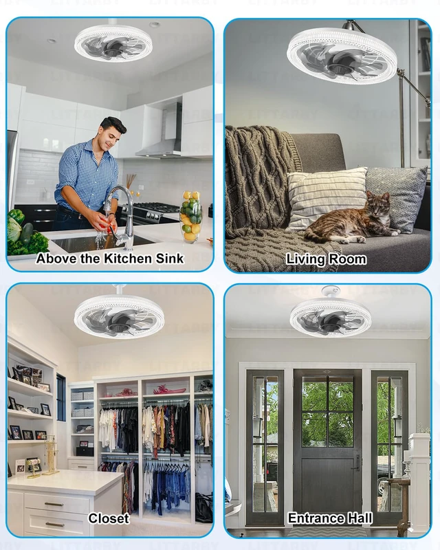 Alt view image 7 of 7 - Ceiling Fans with Lights, Socket Fan Light with Remote Control, Dimmable Brightness 3000K-6500K Memory, Socket Modern Flush Mount Low Profile Ceiling Fan for Bedroom, Small Living Room, Kitchen White