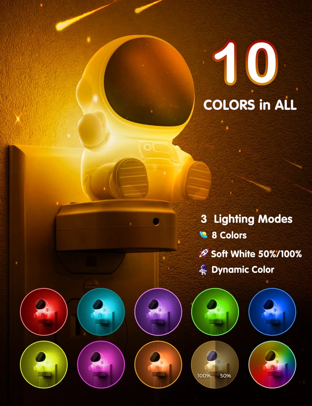 Alt view image 3 of 7 - Night Light for Kids, 3D Space Night Light Plug in Dusk to Dawn Nursery Night Lights, RGB+Soft White 3000K, 3 Lighting Modes, Room Decor, Children