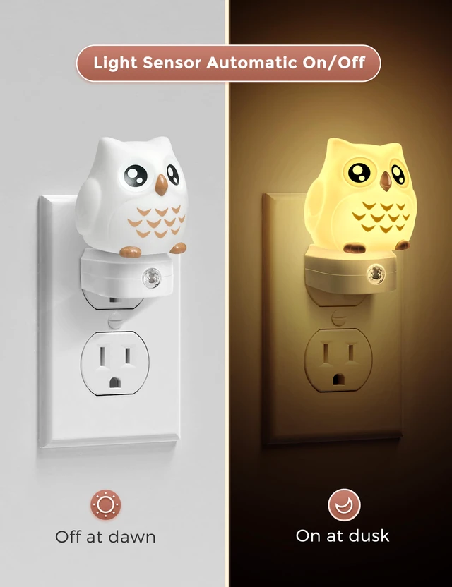 Alt view image 2 of 7 - Night Light for Kids, 3D Owl Night Light Plug in Wall Dusk to Dawn Sensor, 8-Color Changing+Soft White 3000K, 3 Lighting Modes, Nursery Night Lights, Children, Room Decor