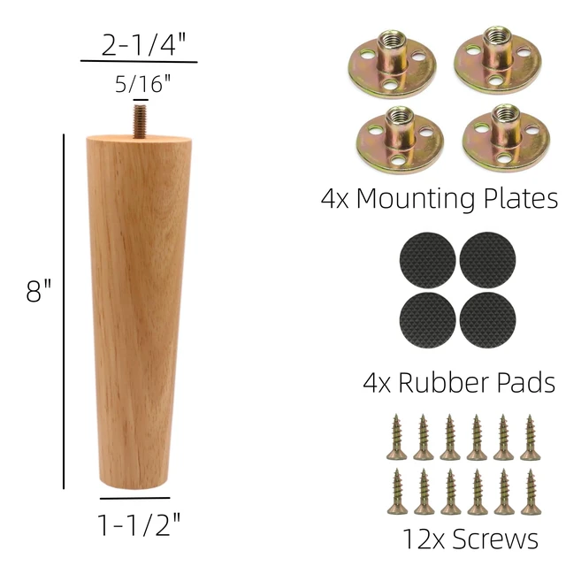 Alt view image 2 of 6 - Solid Wood Replacement Furniture Sofa Couch Legs 8 inch Heavy Duty Set of 4 Straight Wooden legs for Couch Sofa Chair Ottoman Loveseat Coffee Table Cabinet Furniture Replacement