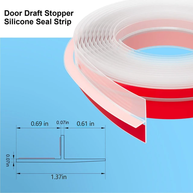 Alt view image 2 of 7 - T-Shaped Weather Stripping Seal, Clear Silicone, 1.37 in x 40 ft Flexible door seal strip covers door, window, and bathroom gaps; peel-and-stick design helps reduce drafts