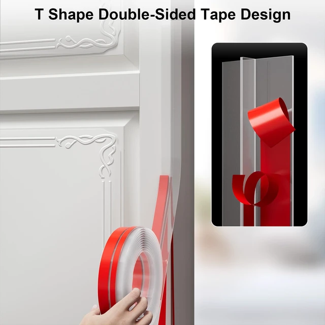 Alt view image 3 of 7 - T-Shaped Weather Stripping Seal, Clear Silicone, 1.37 in x 40 ft Flexible door seal strip covers door, window, and bathroom gaps; peel-and-stick design helps reduce drafts