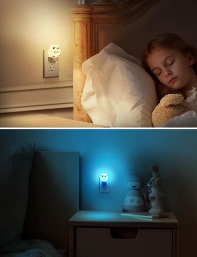 Alt view image 7 of 7 - Night Light for Kids, 3D Owl Night Light Plug in Wall Dusk to Dawn Sensor, 8-Color Changing+Soft White 3000K, 3 Lighting Modes, Nursery Night Lights, Children, Room Decor