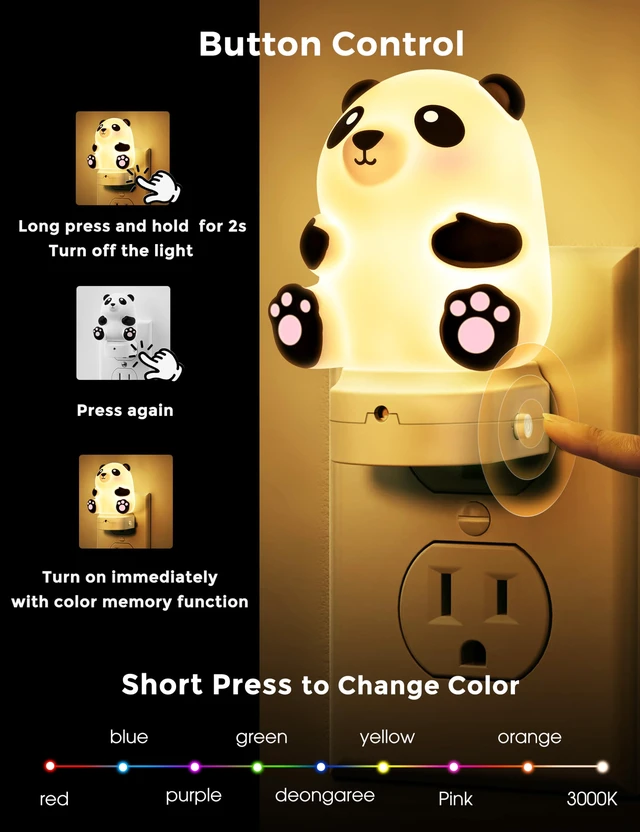 Alt view image 3 of 7 - Night Light for Kids, 3D Cute Night Light Plug in Dusk to Dawn Nursery Night Lights, RGB+Soft White 3000K, 3 Lighting Modes, Room Decor, Children