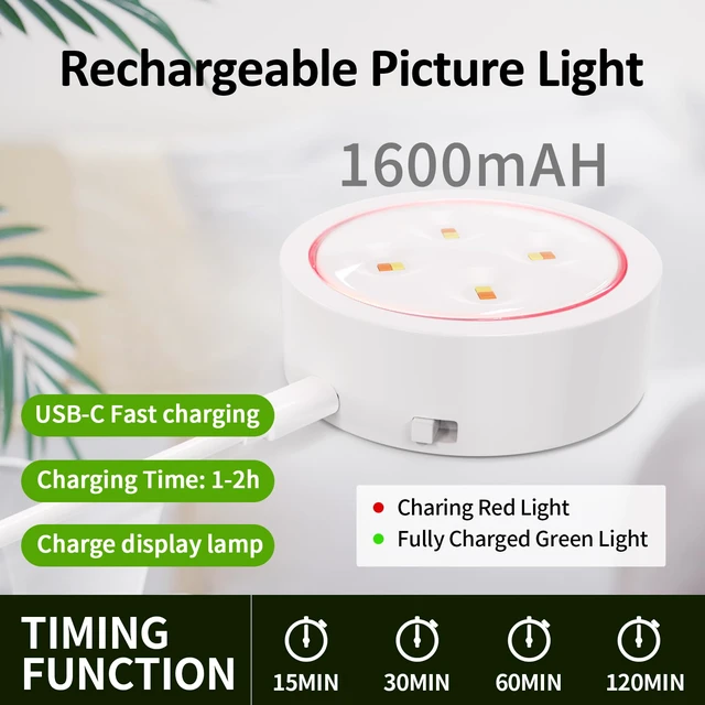 Alt view image 4 of 7 - Picture Lights for Wall, Rechargeable Battery Operated Wireless Magnetic Painting Lights with Remote Dimmable and Timer, Wall Decor Lights with 3 Lighting Modes for Art Display (White, 6Pack)
