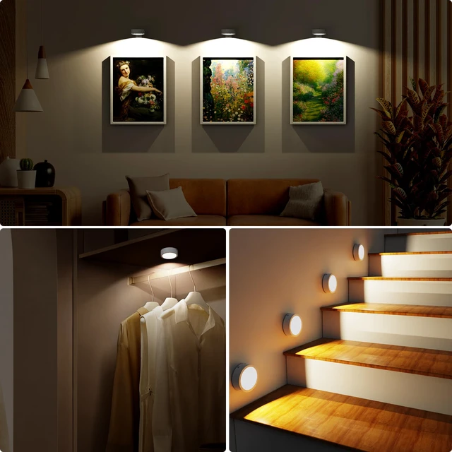 Alt view image 6 of 7 - Picture Lights for Wall, Rechargeable Battery Operated Wireless Magnetic Painting Lights with Remote Dimmable and Timer, Wall Decor Lights with 3 Lighting Modes for Art Display (White, 6Pack)