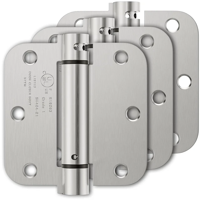Main image of 3 Pack Self Closing Door Hinges 3.5 Inch, Adjustable Tension Spring Loaded Door Hinges for Garage/Front/Back Doors, 5/8'' Radius Corners, Fit Left/Right Hand Doors, UL Listed