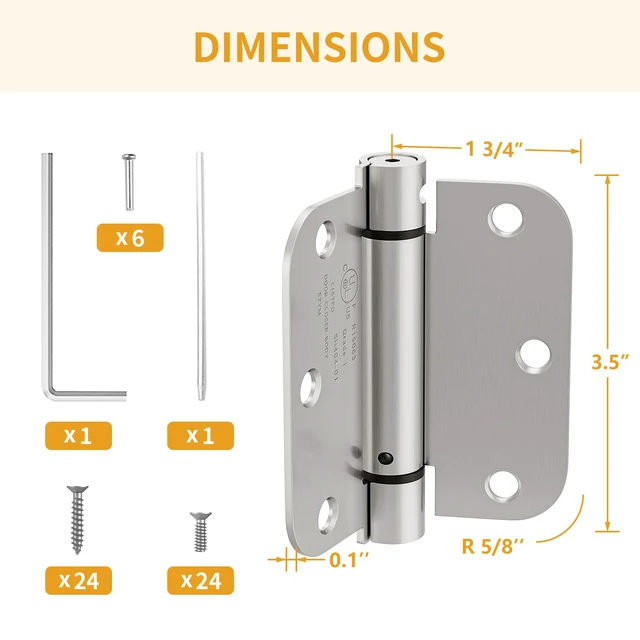 Alt view image 2 of 7 - 3 Pack Self Closing Door Hinges 3.5 Inch, Adjustable Tension Spring Loaded Door Hinges for Garage/Front/Back Doors, 5/8'' Radius Corners, Fit Left/Right Hand Doors, UL Listed