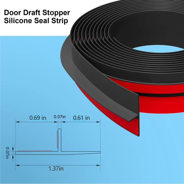 Alt view image 3 of 6 - T-Shaped Weather Stripping Seal, Black Silicone, 1.37 in x 40 ft Flexible door seal strip covers door, window, and bathroom gaps; peel-and-stick design helps reduce drafts