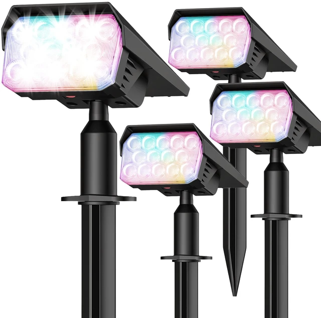 Main image of Solar Color Changing RGB Lights IP65 Waterproof, 56 LED 8 Lighting Modes Solar Spotlights, Landscape Lights for Yard Garden Pathway Holiday Decor, 4 Pack (Multicolor)