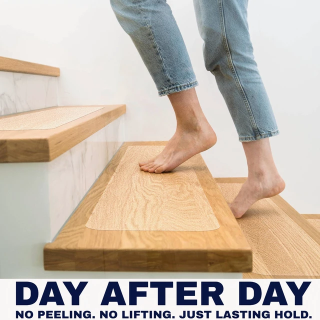 Alt view image 2 of 6 - Clear Non Slip Stair Treads for Wooden Steps Indoor 30"x6" 15-Pack Peel Stick Stair Treads Self Adhesive Transparent Step Covers Stair Grip Tape for Dogs, Kids by