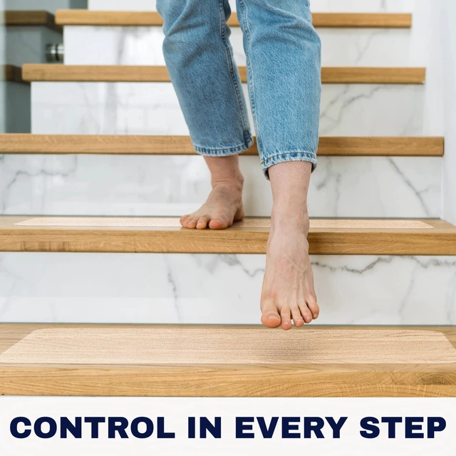 Alt view image 4 of 6 - Clear Non Slip Stair Treads for Wooden Steps Indoor 30"x6" 15-Pack Peel Stick Stair Treads Self Adhesive Transparent Step Covers Stair Grip Tape for Dogs, Kids by