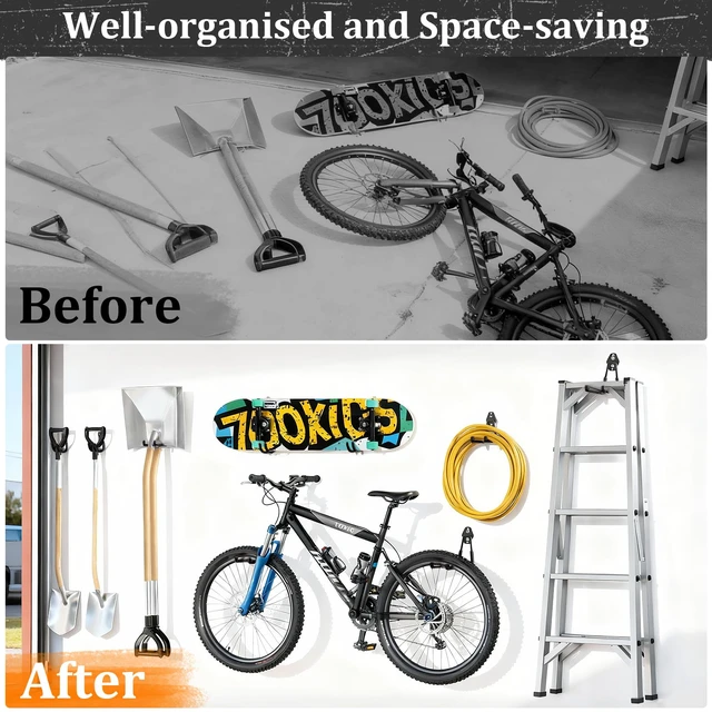 Alt view image 7 of 7 - Steel Garage Hooks - 30Pack Anti-Slip Coating, Black Wall Mount Hooks for Bikes, Garden Tools, Ladders, Hose, Bulk Items Ropes, Garage Tool Organizer with Extension Cord Wrap
