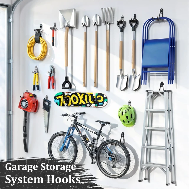 Alt view image 2 of 7 - Steel Garage Hooks - 30Pack Anti-Slip Coating, Black Wall Mount Hooks for Bikes, Garden Tools, Ladders, Hose, Bulk Items Ropes, Garage Tool Organizer with Extension Cord Wrap