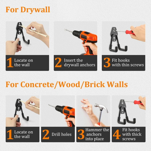 Alt view image 6 of 7 - Steel Garage Hooks - 30Pack Anti-Slip Coating, Black Wall Mount Hooks for Bikes, Garden Tools, Ladders, Hose, Bulk Items Ropes, Garage Tool Organizer with Extension Cord Wrap