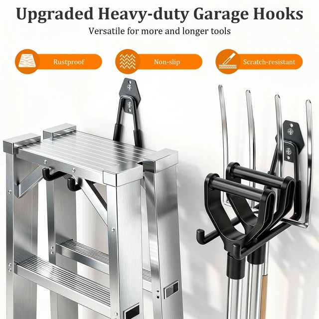 Alt view image 5 of 7 - Steel Garage Hooks - 30Pack Anti-Slip Coating, Black Wall Mount Hooks for Bikes, Garden Tools, Ladders, Hose, Bulk Items Ropes, Garage Tool Organizer with Extension Cord Wrap