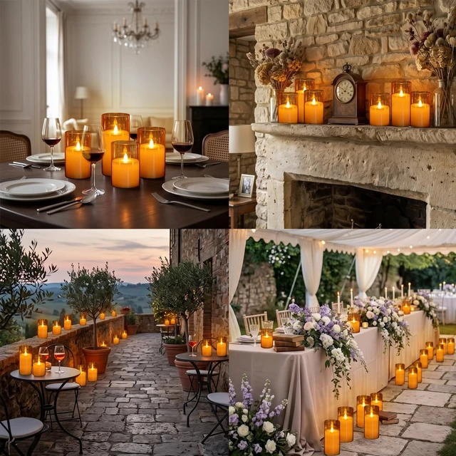 Alt view image 6 of 7 - Flameless Candles with Remote, Set of 6 LED Pillar Candles (3" D x 4" 5" 6" H), Realistic Climbing Flame Battery Powered Candles for Home Wedding Christmas (Smoky Grey Ivory)