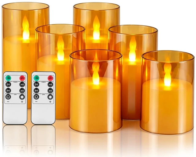 Main image of Flameless Candles with Remote, Set of 6 LED Pillar Candles (3" D x 4" 5" 6" H), Realistic Climbing Flame Battery Powered Candles for Home Wedding Christmas (Amber Ivory)