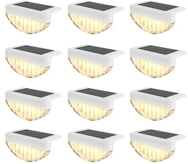 Main image of 12 Pack Solar Deck Lights Outdoor, Warm White LED Solar Step Lights for Outside, Waterproof Fence Light for Patio, Deck, Stairs, Yard, Pool and Porch (White)