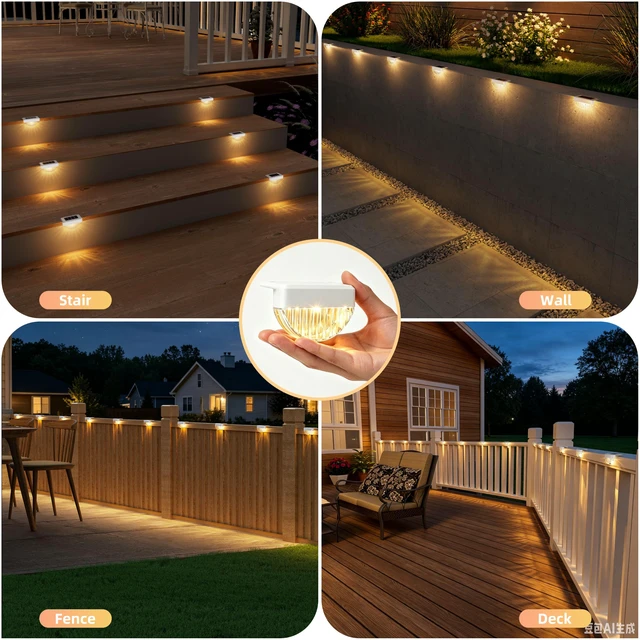 Alt view image 2 of 7 - 12 Pack Solar Deck Lights Outdoor, Warm White LED Solar Step Lights for Outside, Waterproof Fence Light for Patio, Deck, Stairs, Yard, Pool and Porch (White)